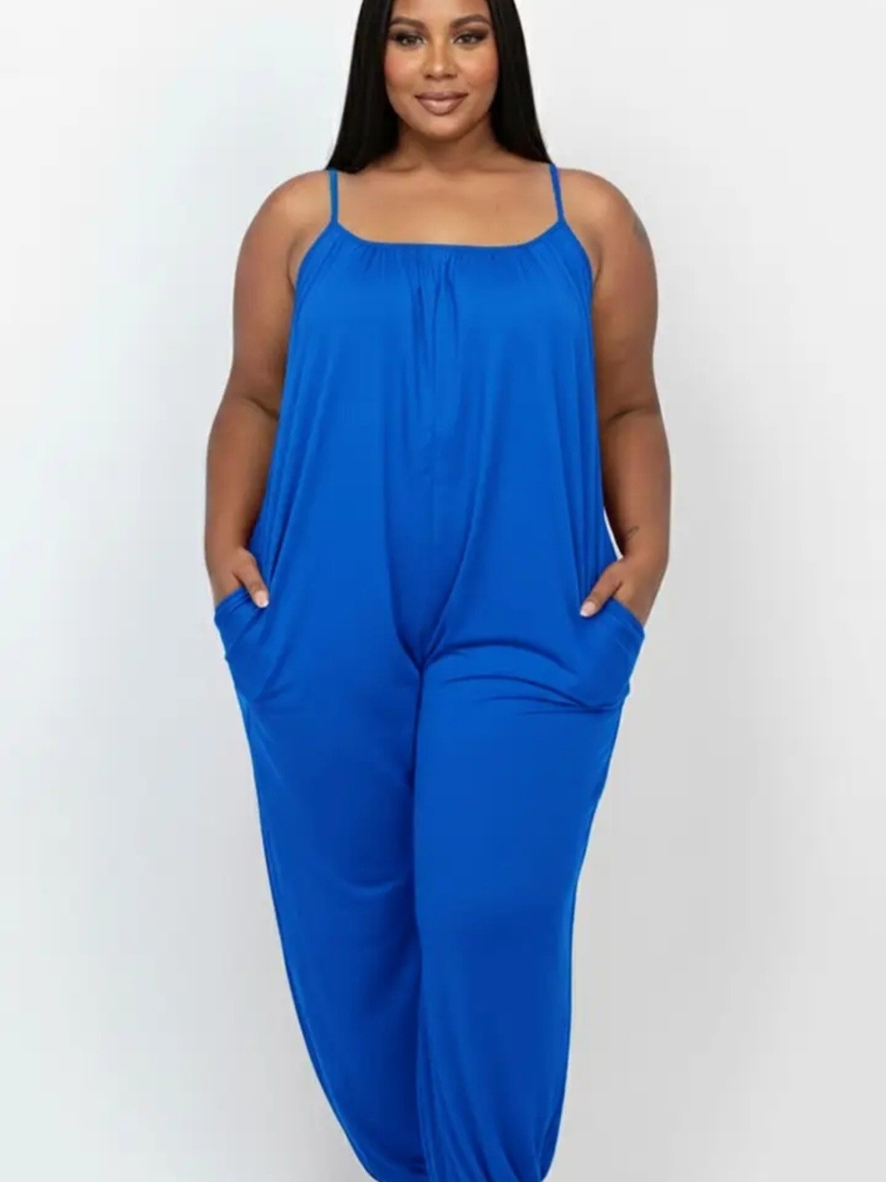 Plus Blue Spaghetti-Strap Jumpsuit